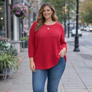 Penningtons Red Open Knit Cotton Sweater – Plus Size 1X